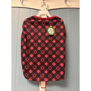 Merry & Bright Dog Holiday Pajamas Shirt Red &‎ Black Paw Print Buffalo Check L